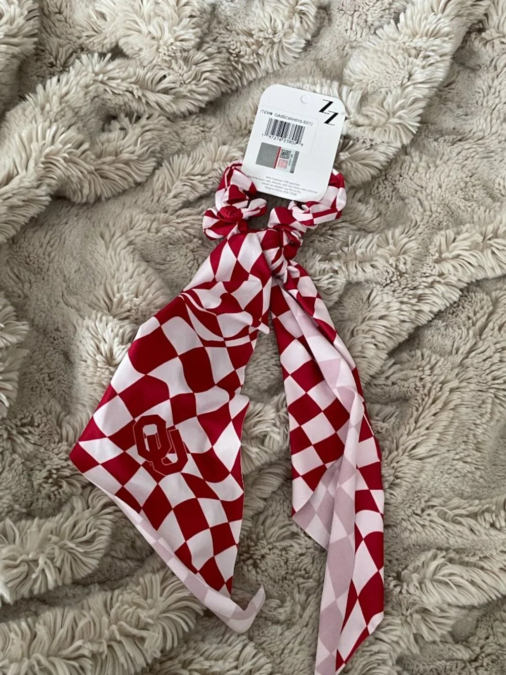 ZooZatz Oklahoma Sooners Checkered Scrunchie Scarf-NWT